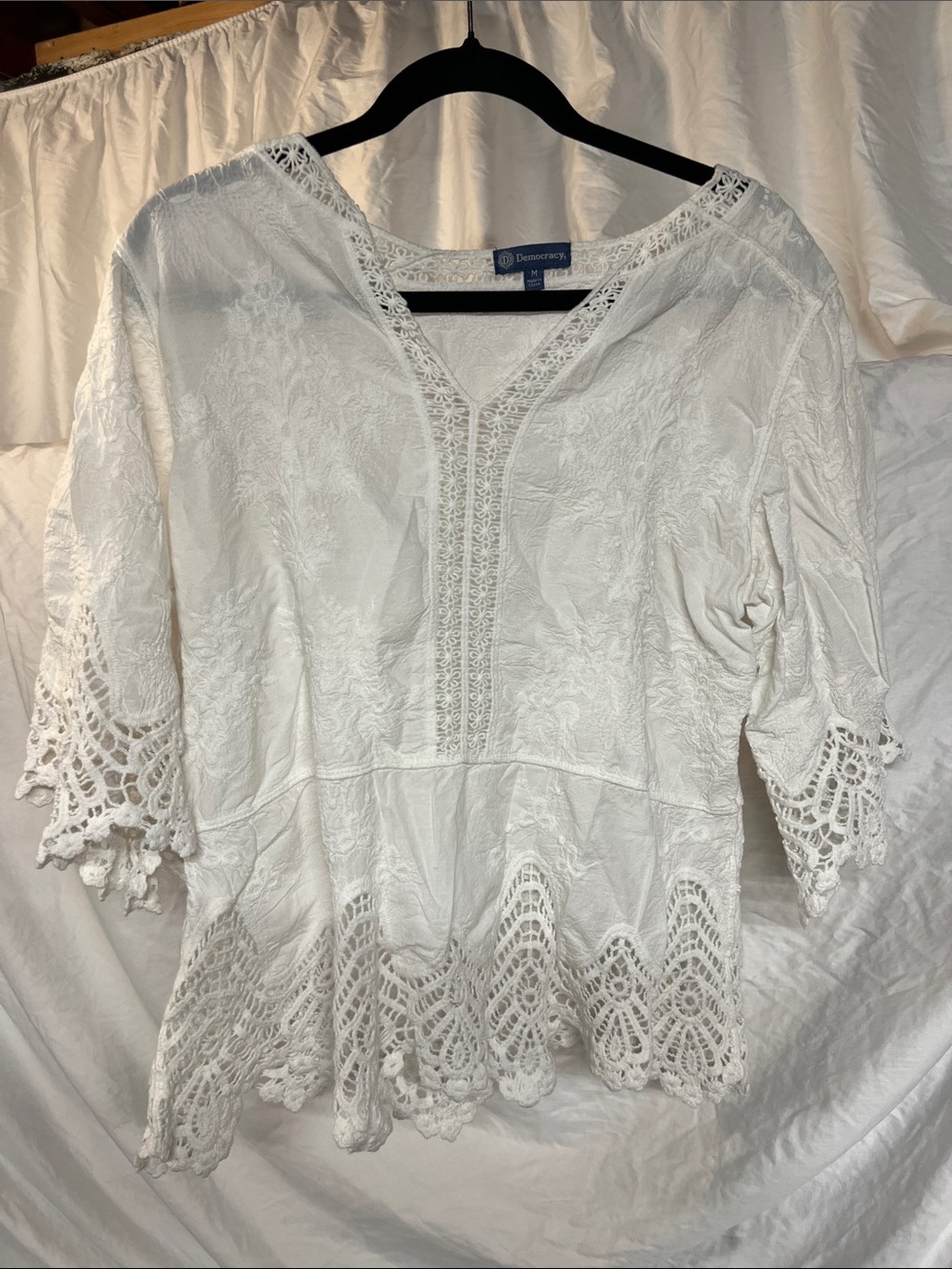 Democracy White Crochet-Trim Peasant Tunic